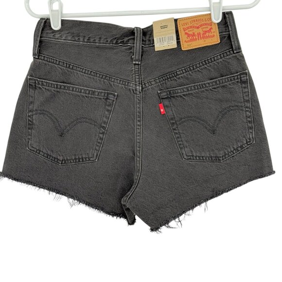 Levi's 501 Women's Frayed Hem Button Fly High Rise Black Denim Shorts Sz 26 NWT - Picture 2 of 11